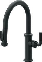 California Faucets Descanso Llave de Cocina con Rociador Extraíble hacia Abajo Industrial con Rociador de Compresión - Low Pico en Arco - Carbón