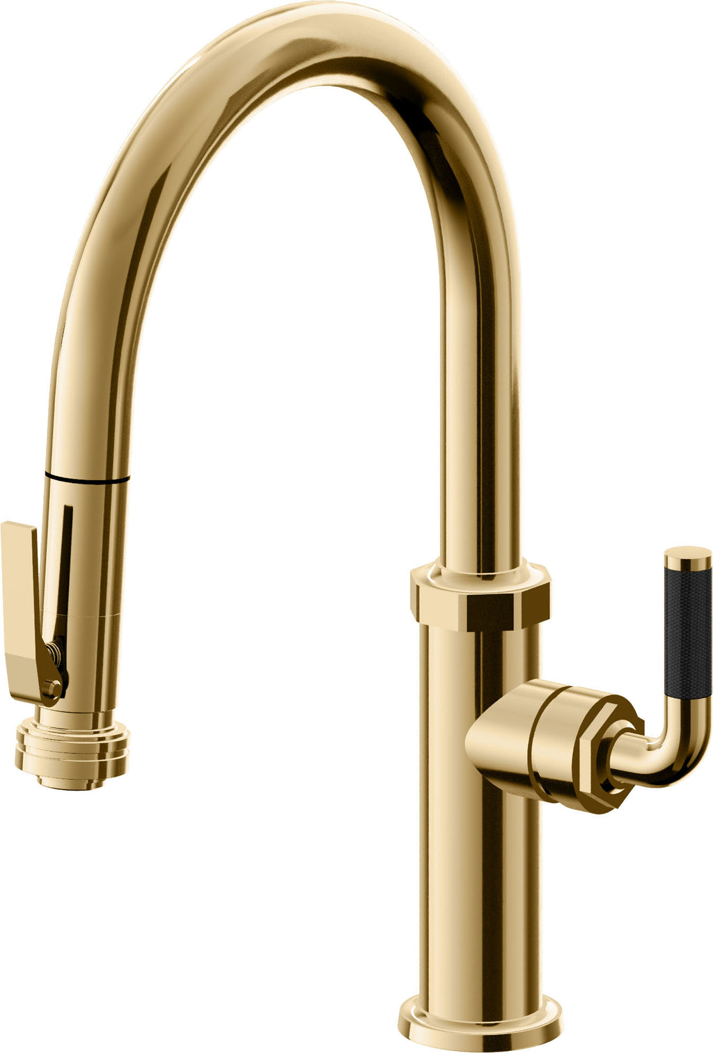 California Faucets Descanso Llave de Cocina con Rociador Extraíble hacia Abajo Industrial con Rociador de Compresión - Low Pico en Arco - Oro Francés