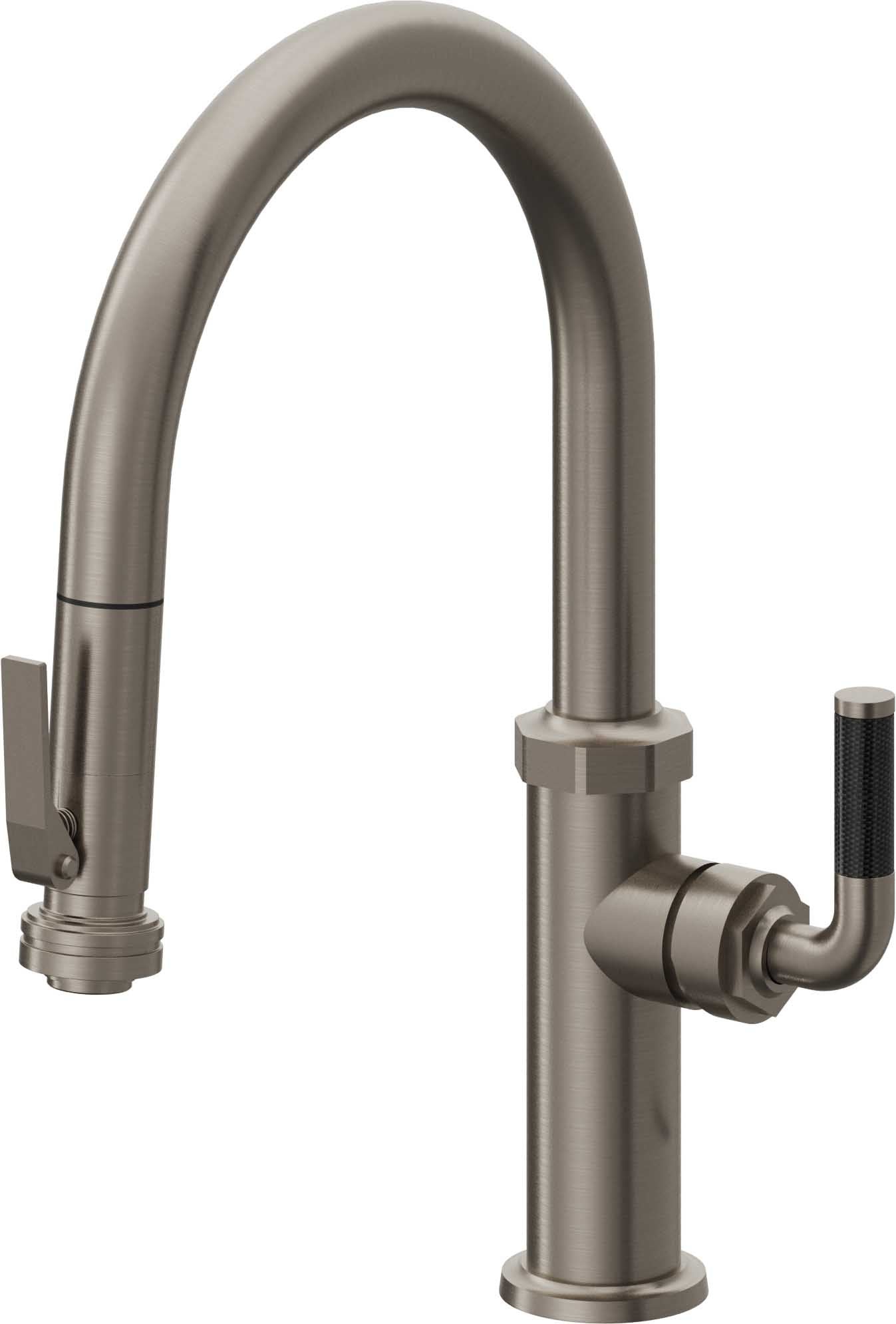 California Faucets Descanso Llave de Cocina con Rociador Extraíble hacia Abajo Industrial con Rociador de Compresión - Low Pico en Arco - Grafito