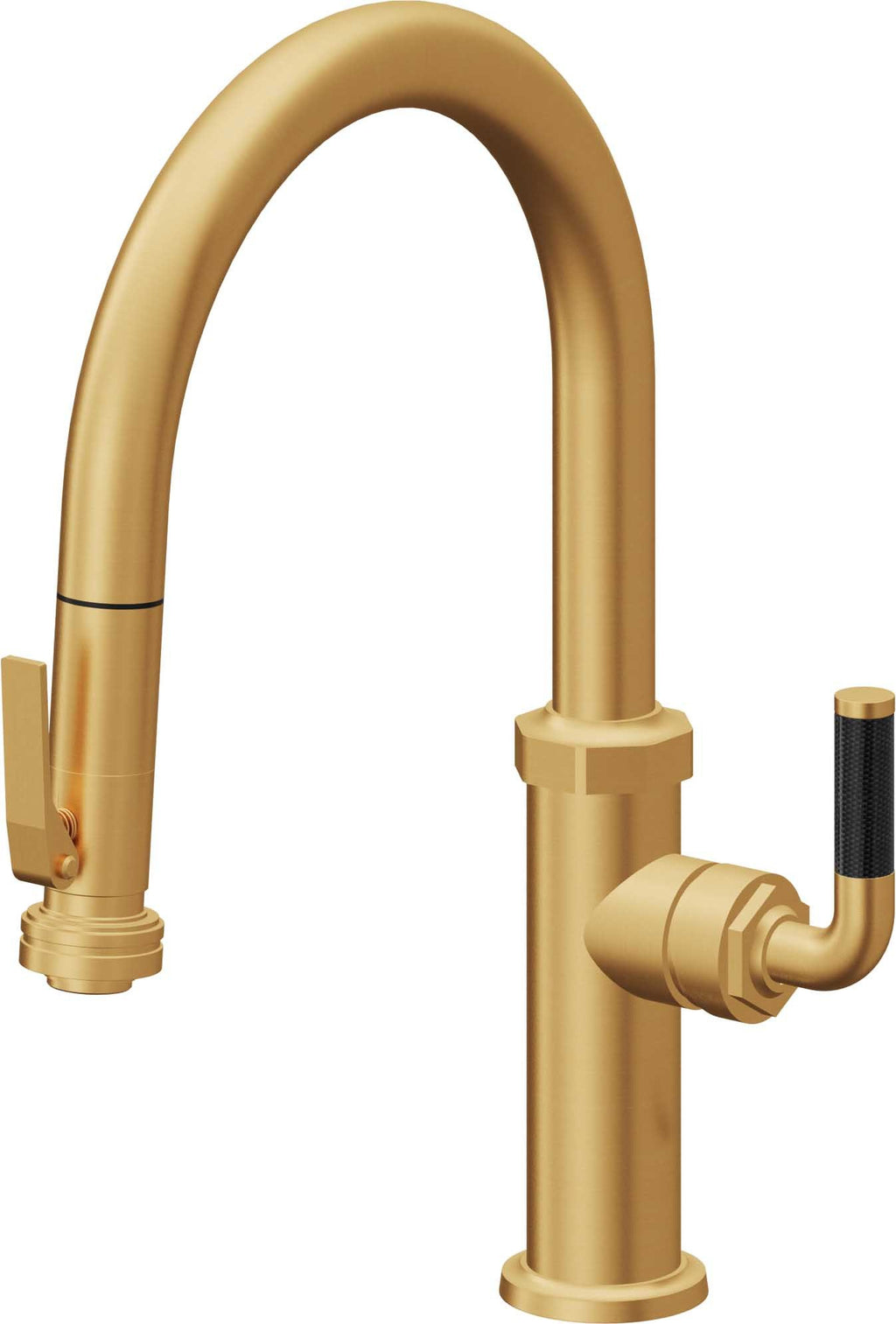 California Faucets Descanso Llave de Cocina con Rociador Extraíble hacia Abajo Industrial con Rociador de Compresión - Low Pico en Arco - Oro Satinado de por Vida