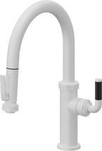 California Faucets Descanso Llave de Cocina con Rociador Extraíble hacia Abajo Industrial con Rociador de Compresión - Low Pico en Arco - Blanco Mate