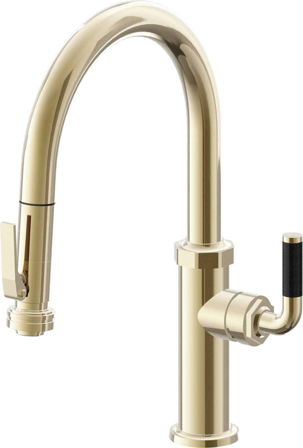 California Faucets Descanso Llave de Cocina con Rociador Extraíble hacia Abajo Industrial con Rociador de Compresión - Low Pico en Arco - Latón Pulido