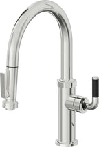 California Faucets Descanso Llave de Cocina con Rociador Extraíble hacia Abajo Industrial con Rociador de Compresión - Low Pico en Arco - Cromo Pulido