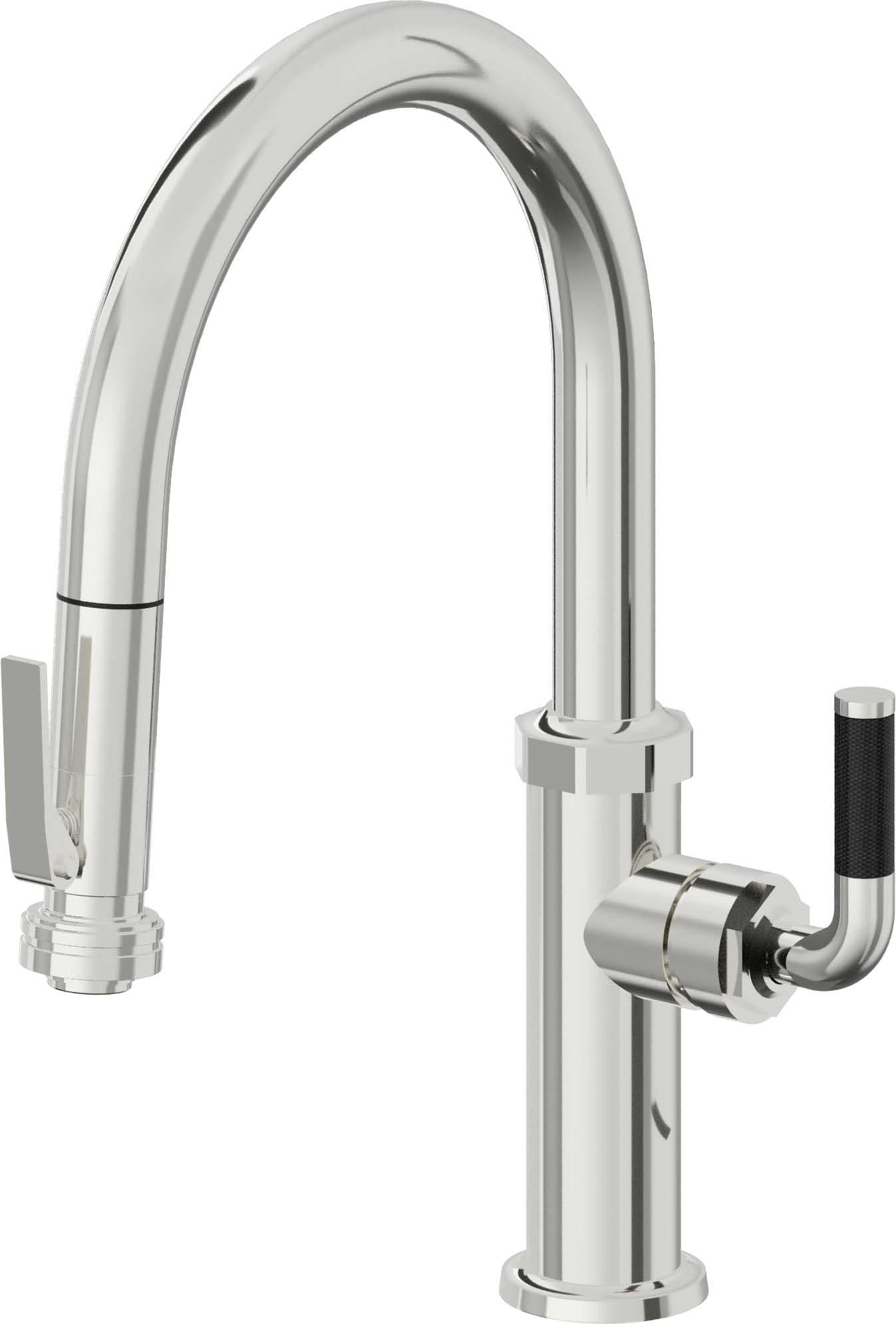 California Faucets Descanso Llave de Cocina con Rociador Extraíble hacia Abajo Industrial con Rociador de Compresión - Low Pico en Arco - Cromo Pulido