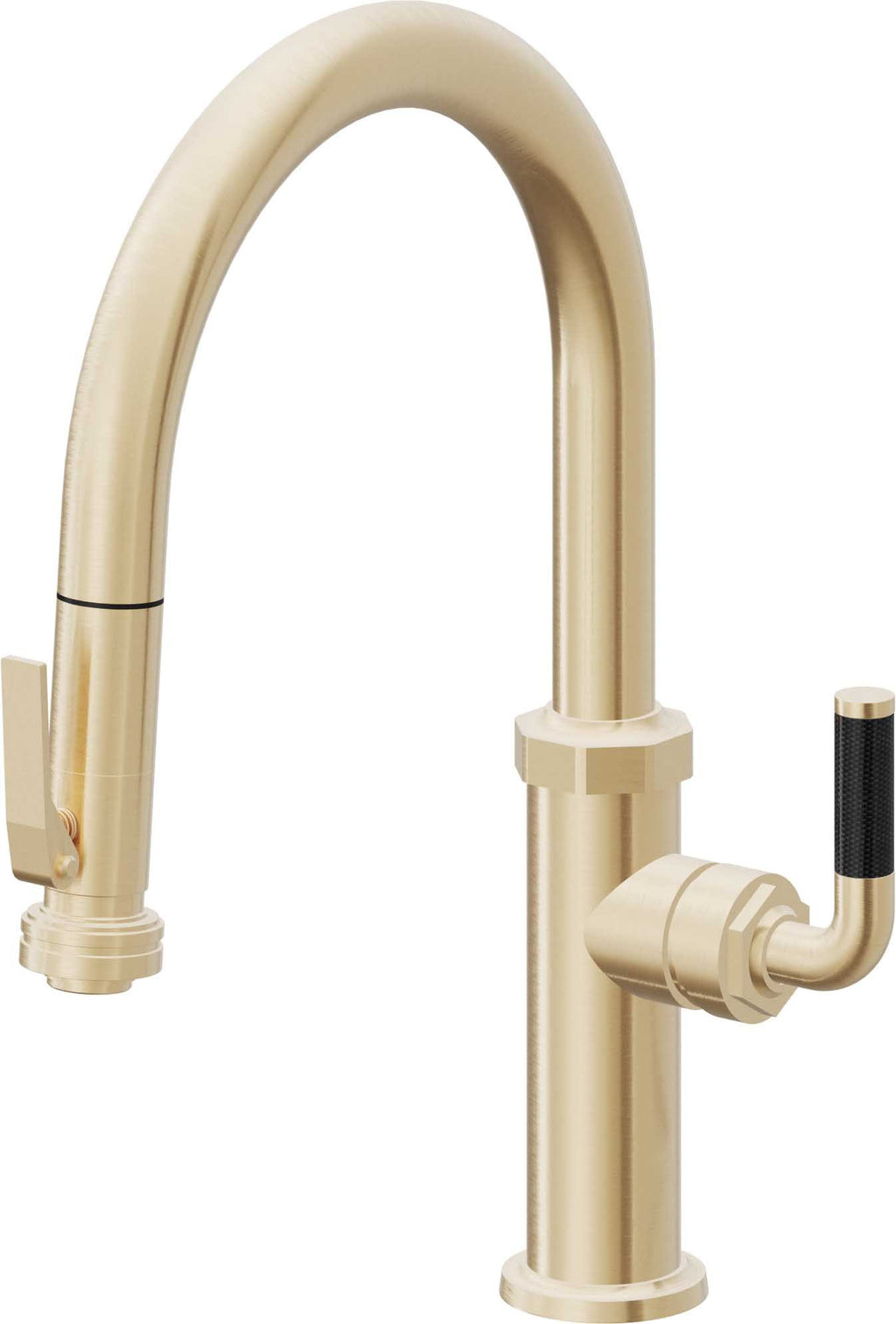 California Faucets Descanso Llave de Cocina con Rociador Extraíble hacia Abajo Industrial con Rociador de Compresión - Low Pico en Arco - Latón Satinado