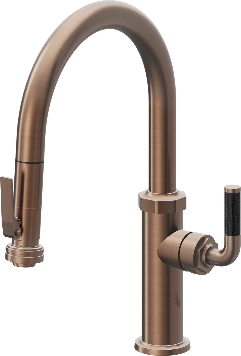 California Faucets Descanso Llave de Cocina con Rociador Extraíble hacia Abajo Industrial con Rociador de Compresión - Low Pico en Arco - Bronce Satinado