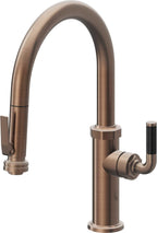 California Faucets Descanso Llave de Cocina con Rociador Extraíble hacia Abajo Industrial con Rociador de Compresión - Low Pico en Arco - Bronce Satinado