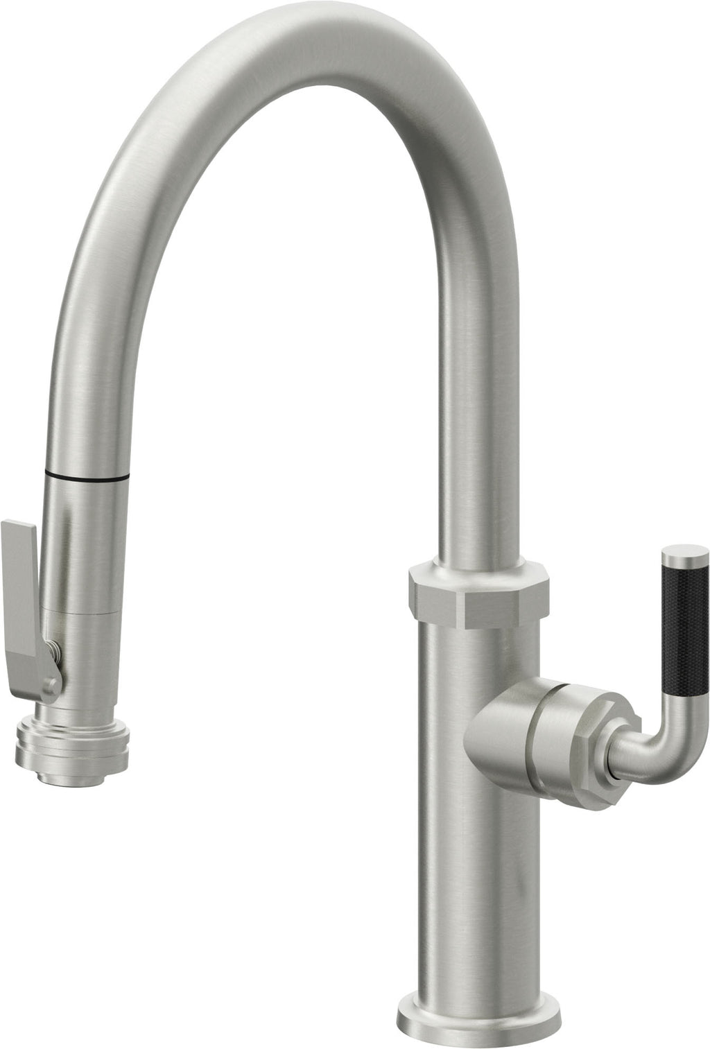 California Faucets Descanso Llave de Cocina con Rociador Extraíble hacia Abajo Industrial con Rociador de Compresión - Low Pico en Arco - Cromo Satinado