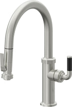 California Faucets Descanso Llave de Cocina con Rociador Extraíble hacia Abajo Industrial con Rociador de Compresión - Low Pico en Arco - Cromo Satinado