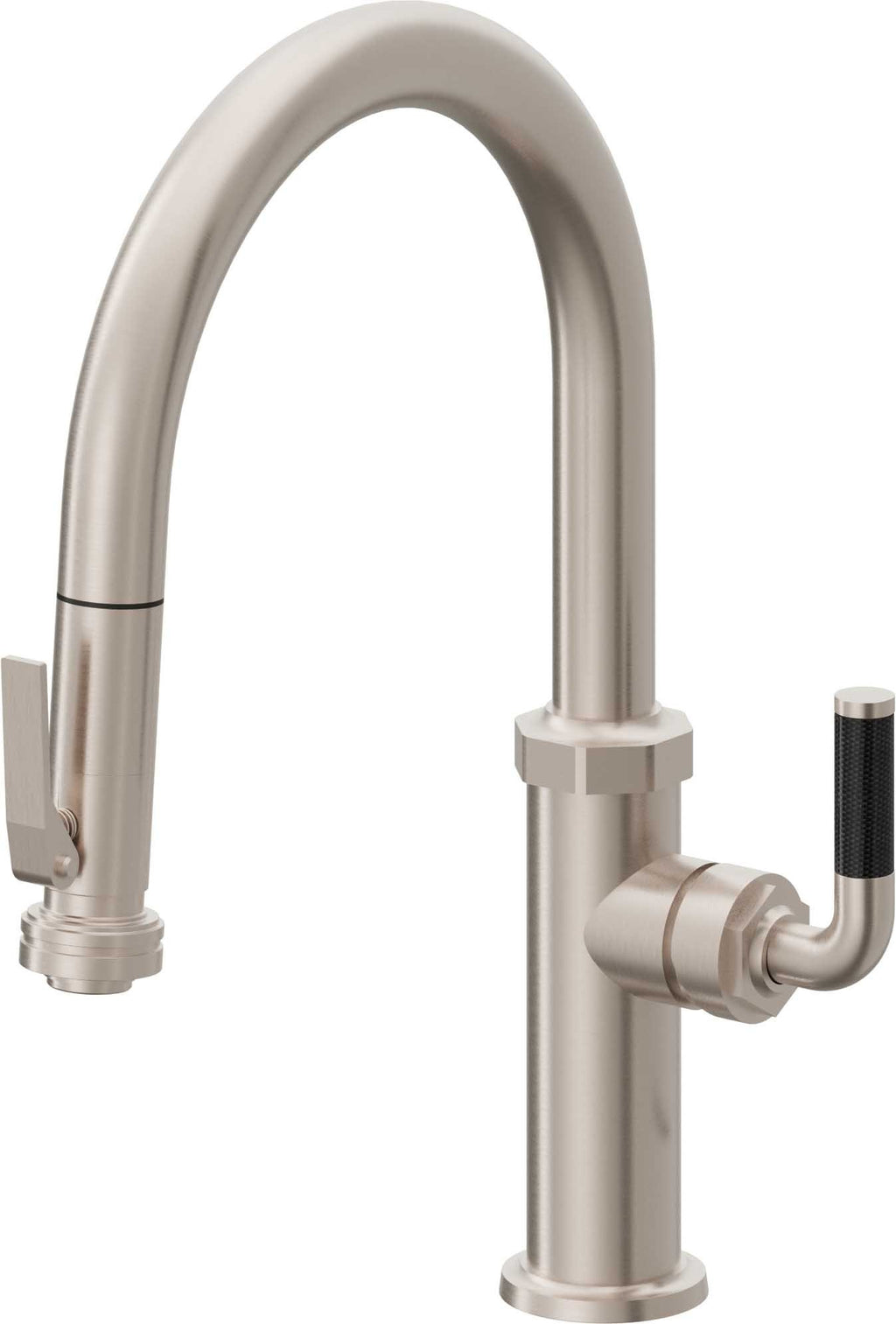 California Faucets Descanso Llave de Cocina con Rociador Extraíble hacia Abajo Industrial con Rociador de Compresión - Low Pico en Arco - Níquel Satinado