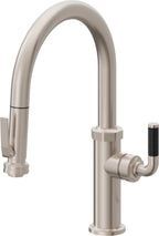 California Faucets Descanso Llave de Cocina con Rociador Extraíble hacia Abajo Industrial con Rociador de Compresión - Low Pico en Arco - Níquel Satinado