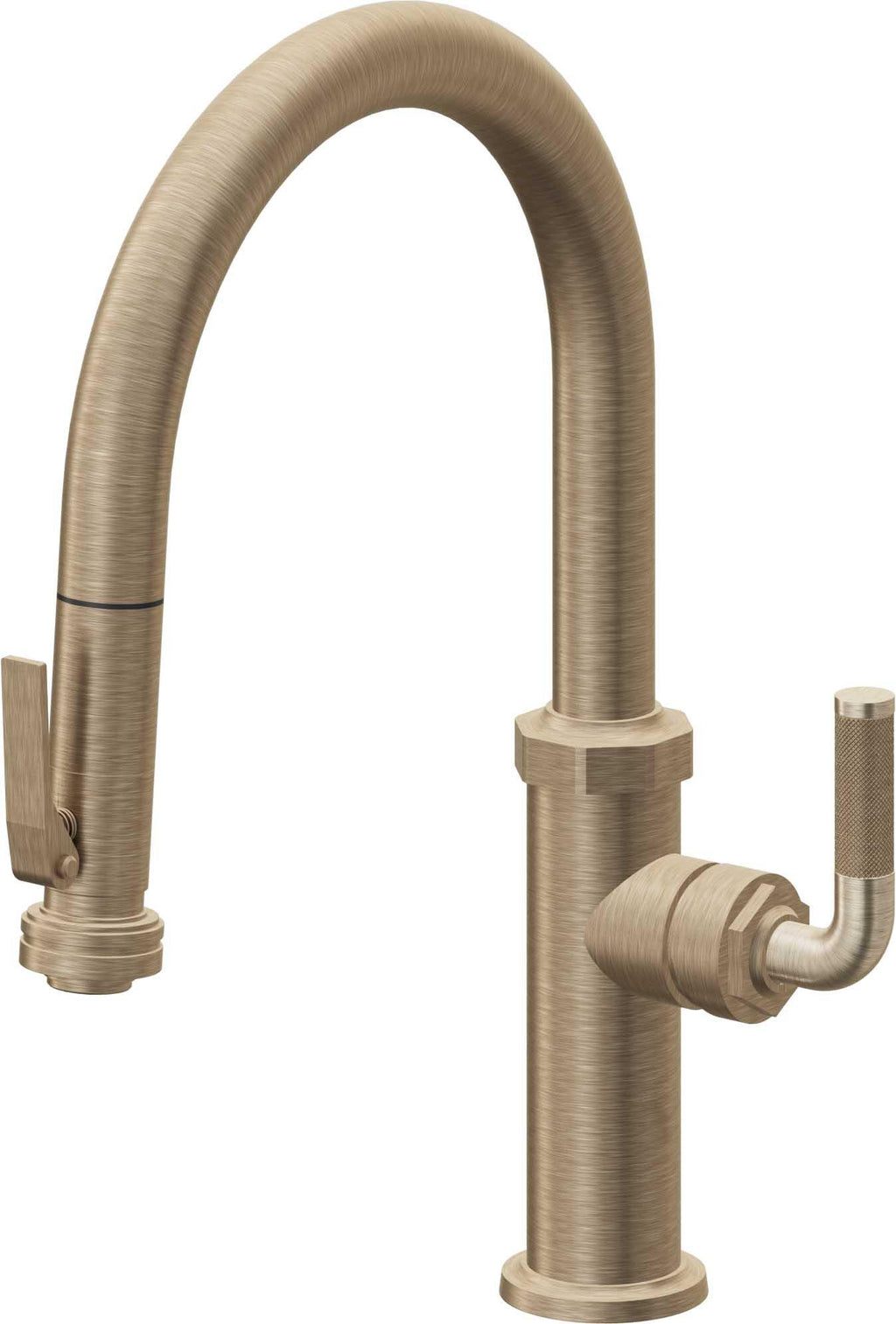 California Faucets Descanso Llave de Cocina con Rociador Extraíble hacia Abajo Industrial con Rociador de Compresión - Low Pico en Arco - Latón Antiguo Mate