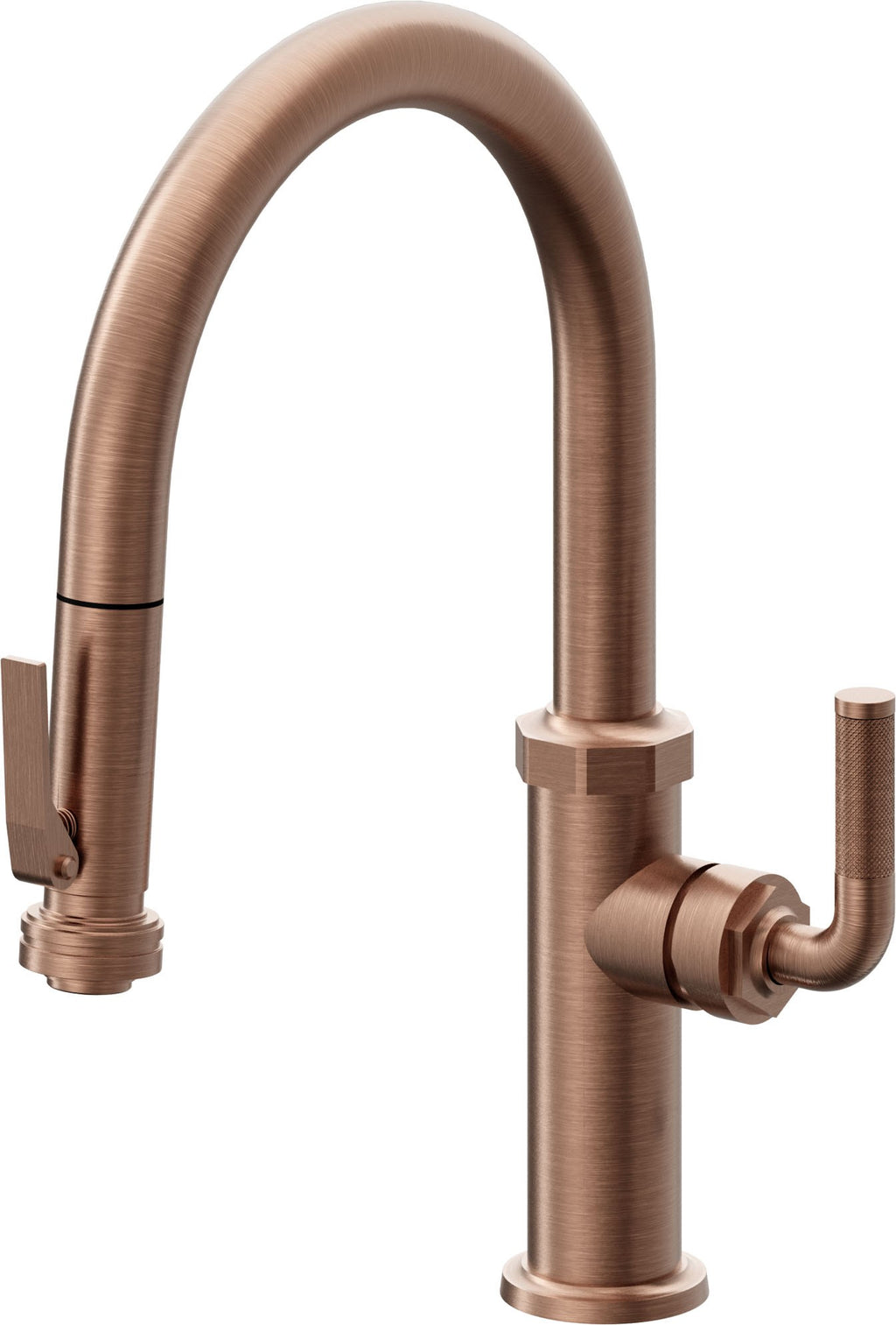 California Faucets Descanso Llave de Cocina con Rociador Extraíble hacia Abajo Industrial con Rociador de Compresión - Low Pico en Arco - Cobre Antiguo Mate