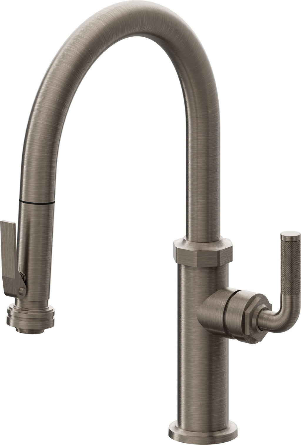 California Faucets Descanso Llave de Cocina con Rociador Extraíble hacia Abajo Industrial con Rociador de Compresión - Low Pico en Arco - Níquel Antiguo Mate