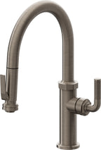 California Faucets Descanso Llave de Cocina con Rociador Extraíble hacia Abajo Industrial con Rociador de Compresión - Low Pico en Arco - Níquel Antiguo Mate