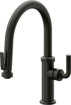 California Faucets Descanso Llave de Cocina con Rociador Extraíble hacia Abajo Industrial con Rociador de Compresión - Low Pico en Arco - Bronce Bella Terra