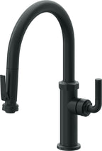California Faucets Descanso Llave de Cocina con Rociador Extraíble hacia Abajo Industrial con Rociador de Compresión - Low Pico en Arco - Carbón
