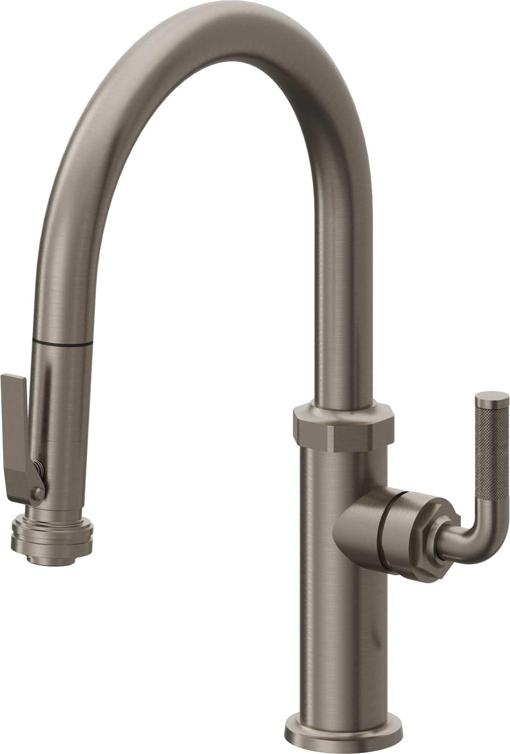 California Faucets Descanso Llave de Cocina con Rociador Extraíble hacia Abajo Industrial con Rociador de Compresión - Low Pico en Arco - Grafito