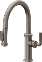 California Faucets Descanso Llave de Cocina con Rociador Extraíble hacia Abajo Industrial con Rociador de Compresión - Low Pico en Arco - Grafito