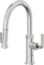 California Faucets Descanso Llave de Cocina con Rociador Extraíble hacia Abajo Industrial con Rociador de Compresión - Low Pico en Arco - Cromo Pulido