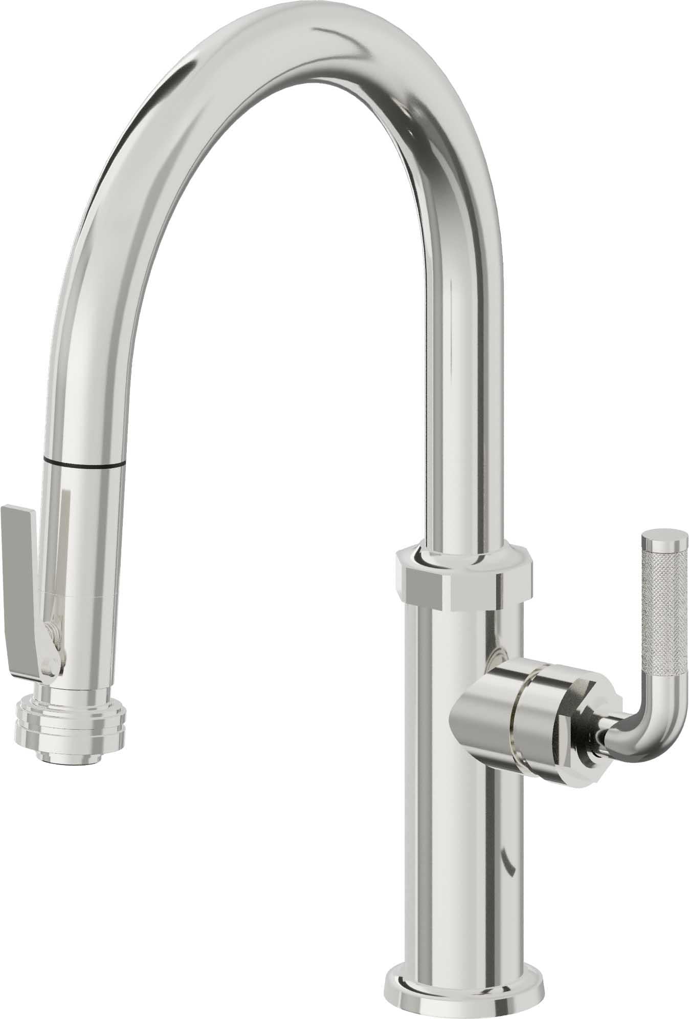 California Faucets Descanso Llave de Cocina con Rociador Extraíble hacia Abajo Industrial con Rociador de Compresión - Low Pico en Arco - Cromo Pulido
