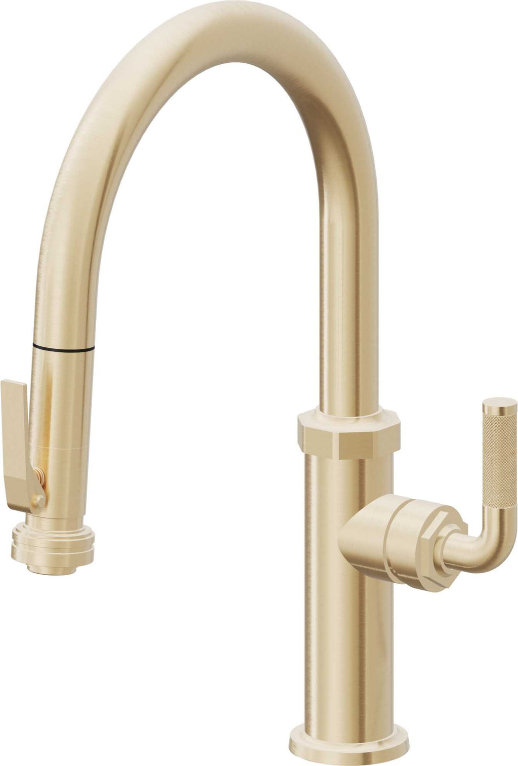 California Faucets Descanso Llave de Cocina con Rociador Extraíble hacia Abajo Industrial con Rociador de Compresión - Low Pico en Arco - Latón Satinado