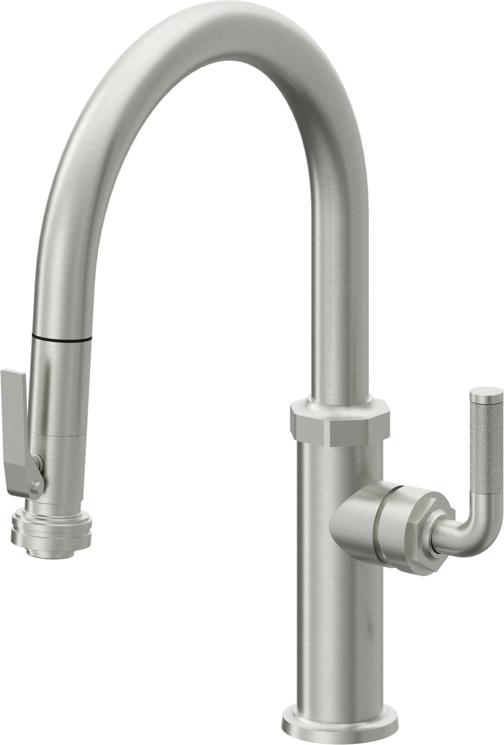 California Faucets Descanso Llave de Cocina con Rociador Extraíble hacia Abajo Industrial con Rociador de Compresión - Low Pico en Arco - Cromo Satinado