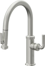 California Faucets Descanso Llave de Cocina con Rociador Extraíble hacia Abajo Industrial con Rociador de Compresión - Low Pico en Arco - Cromo Satinado