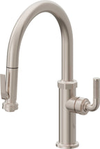 California Faucets Descanso Llave de Cocina con Rociador Extraíble hacia Abajo Industrial con Rociador de Compresión - Low Pico en Arco - Níquel Satinado