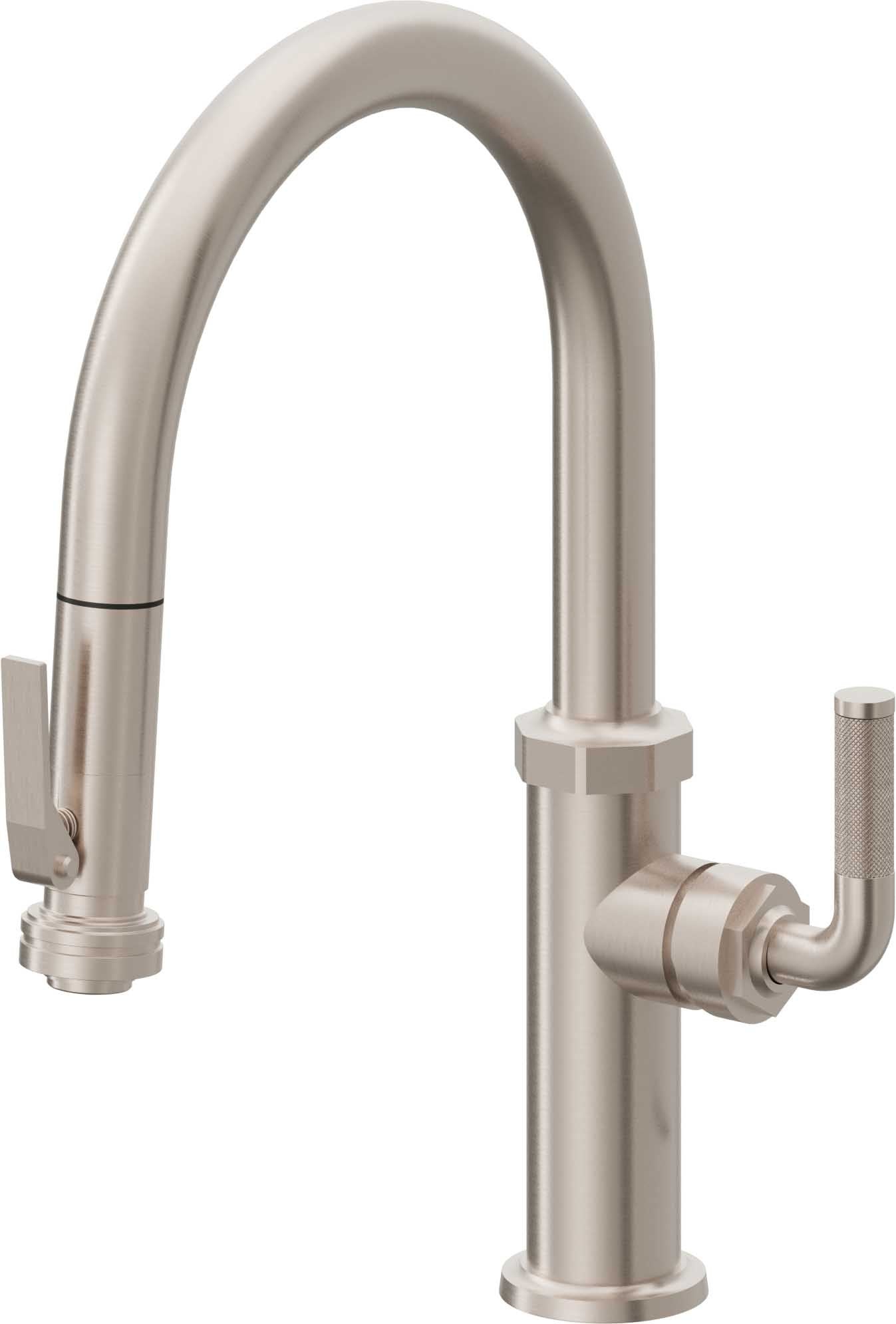 California Faucets Descanso Llave de Cocina con Rociador Extraíble hacia Abajo Industrial con Rociador de Compresión - Low Pico en Arco - Níquel Satinado