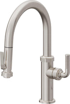 California Faucets Descanso Llave de Cocina con Rociador Extraíble hacia Abajo Industrial con Rociador de Compresión - Low Pico en Arco - Acero Inoxidable Ultra