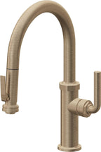 California Faucets Descanso Llave de Cocina con Rociador Extraíble hacia Abajo Industrial con Rociador de Compresión - Low Pico en Arco - Latón Antiguo Mate