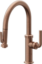 California Faucets Descanso Llave de Cocina con Rociador Extraíble hacia Abajo Industrial con Rociador de Compresión - Low Pico en Arco - Cobre Antiguo Mate