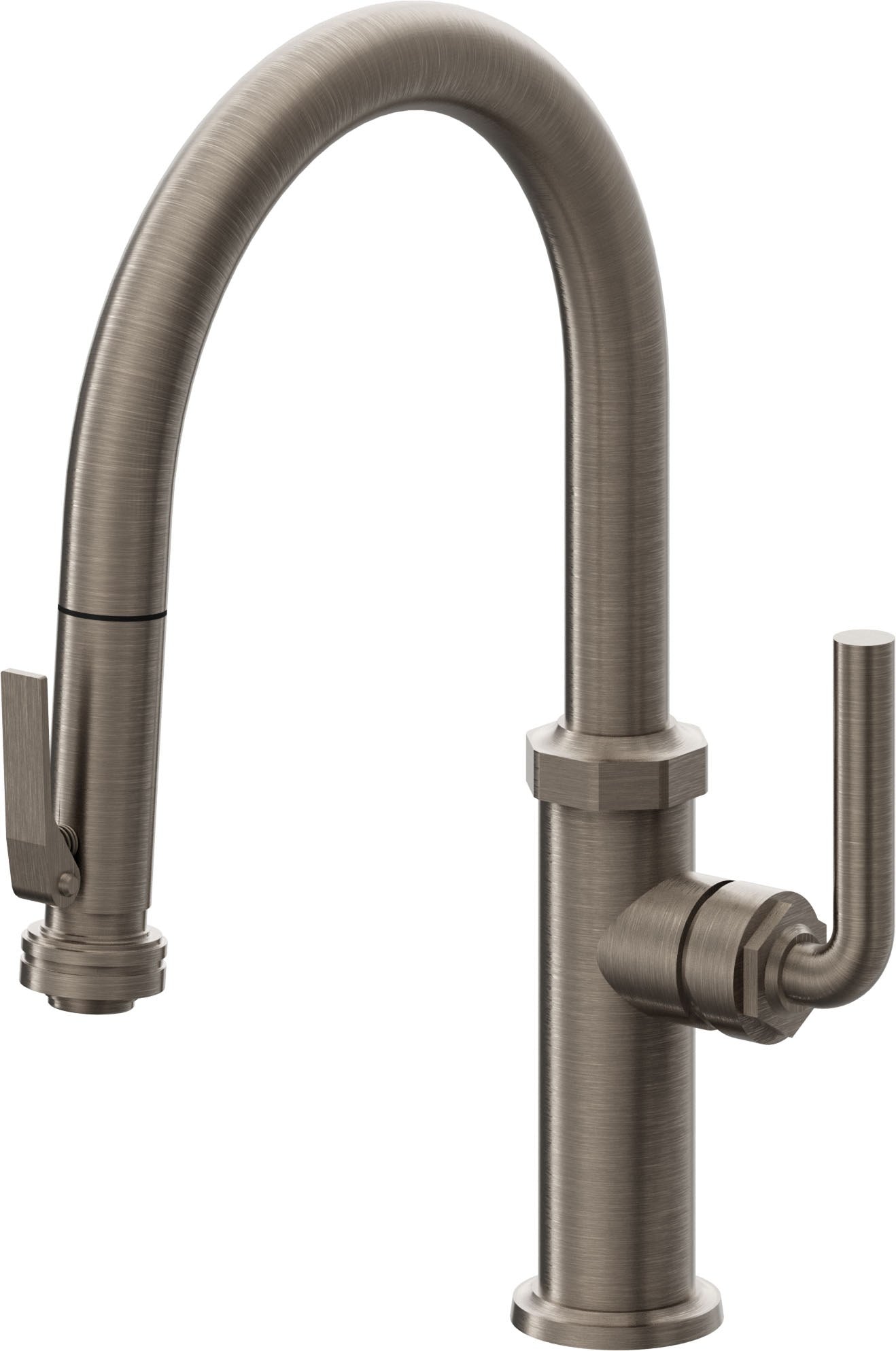 California Faucets Descanso Llave de Cocina con Rociador Extraíble hacia Abajo Industrial con Rociador de Compresión - Low Pico en Arco - Níquel Antiguo Mate