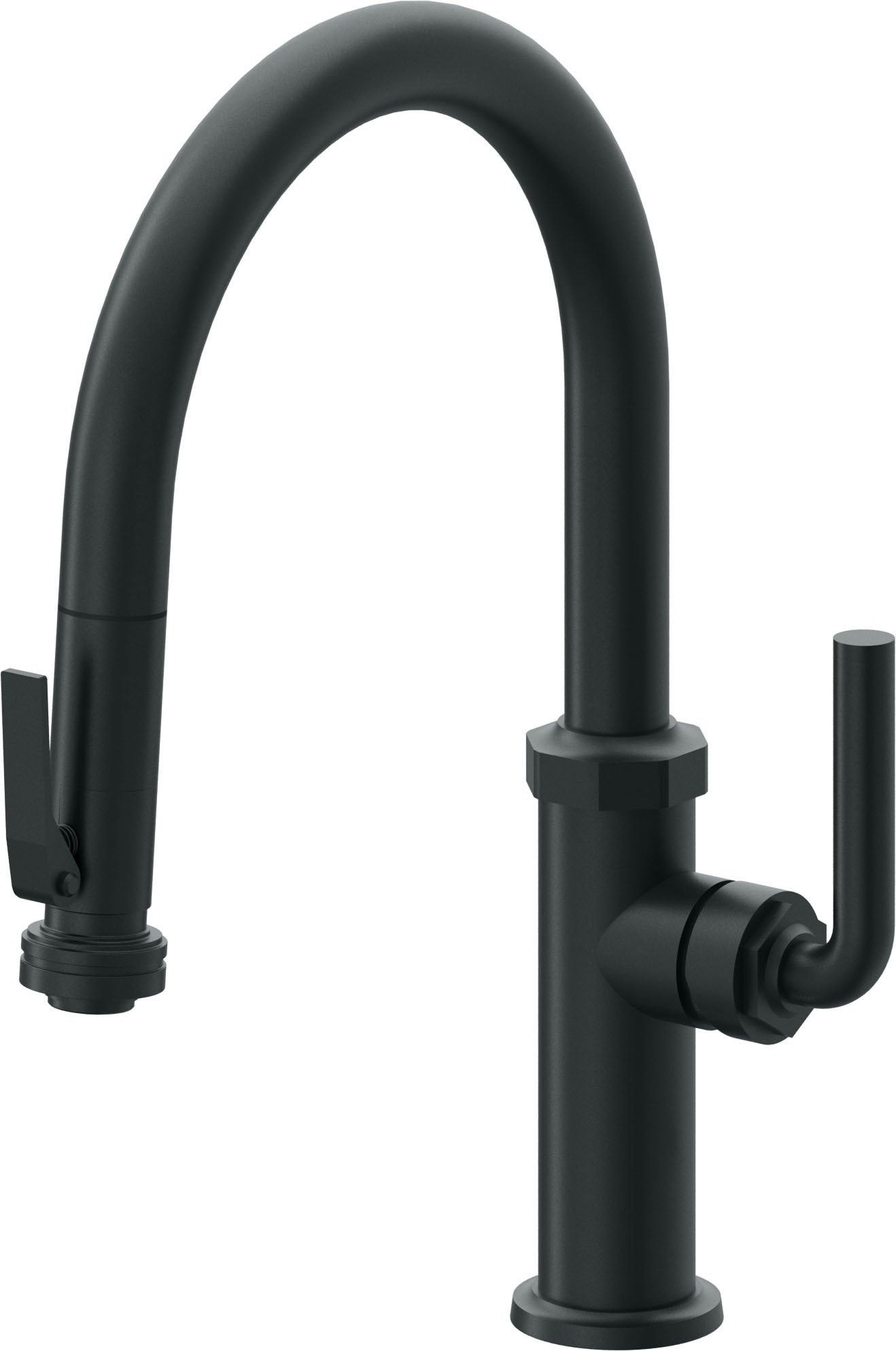 California Faucets Descanso Llave de Cocina con Rociador Extraíble hacia Abajo Industrial con Rociador de Compresión - Low Pico en Arco - Carbón
