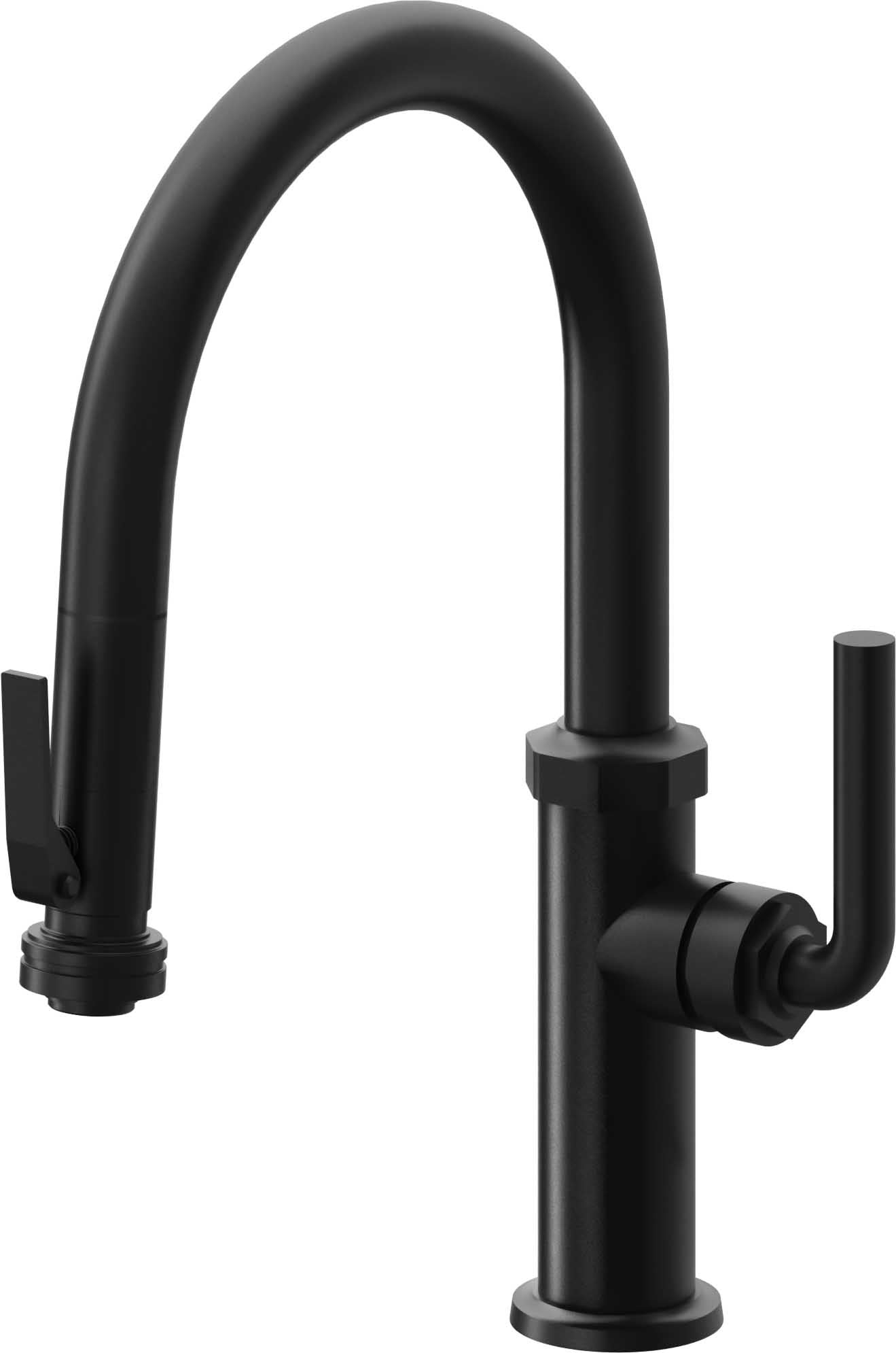 California Faucets Descanso Llave de Cocina con Rociador Extraíble hacia Abajo Industrial con Rociador de Compresión - Low Pico en Arco - Negro Mate