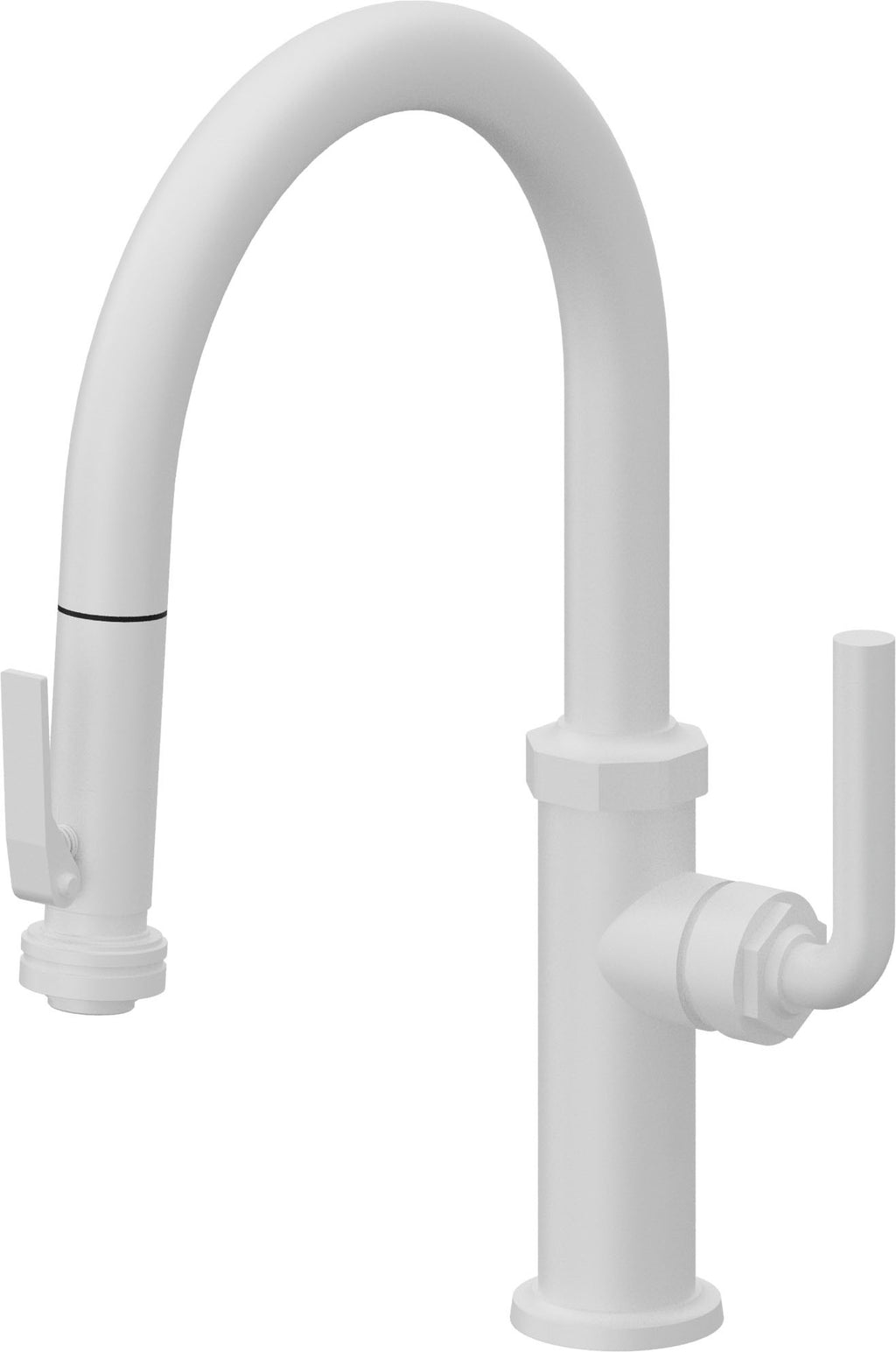 California Faucets Descanso Llave de Cocina con Rociador Extraíble hacia Abajo Industrial con Rociador de Compresión - Low Pico en Arco - Blanco Mate