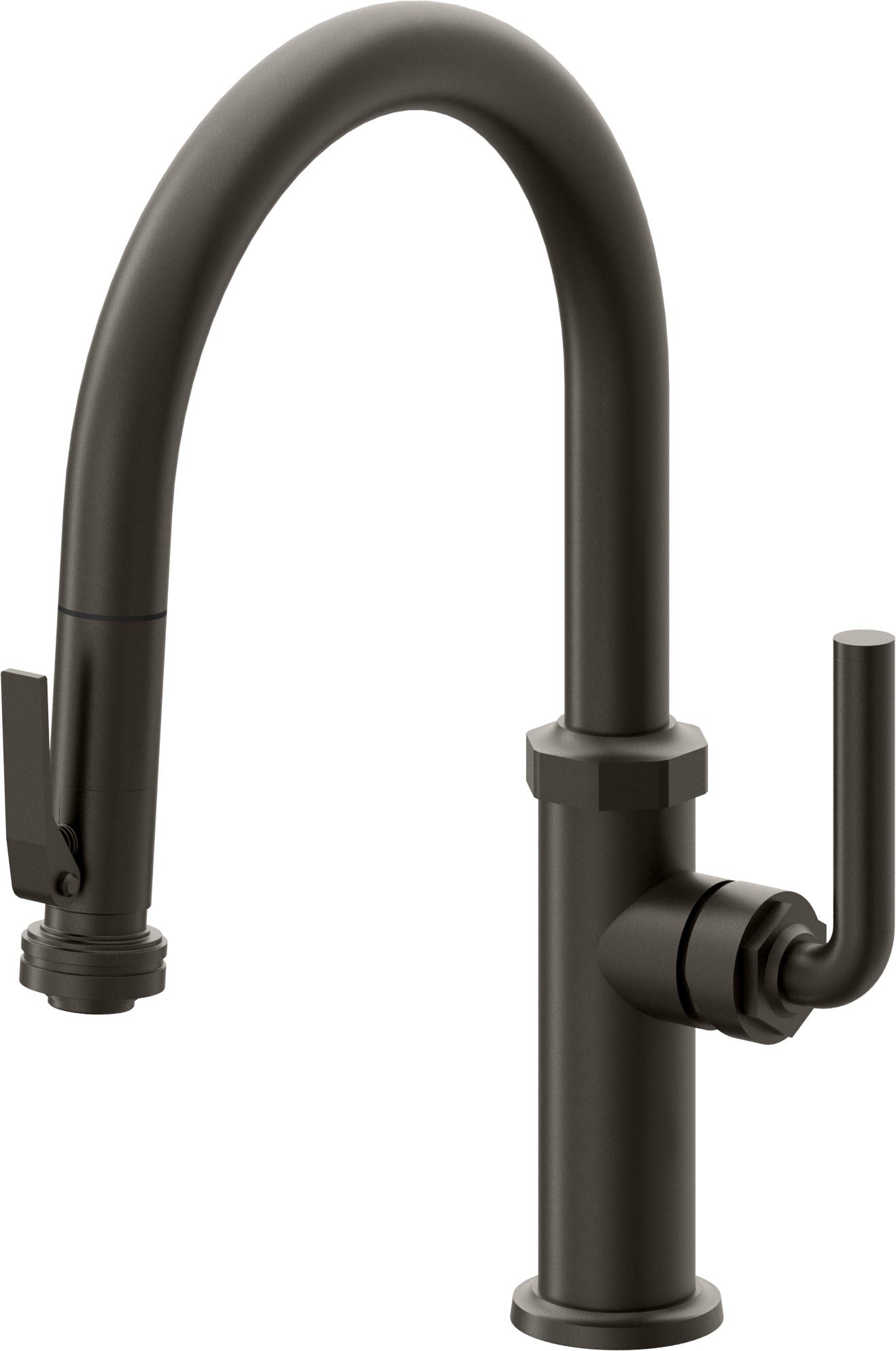 California Faucets Descanso Llave de Cocina con Rociador Extraíble hacia Abajo Industrial con Rociador de Compresión - Low Pico en Arco - Bronce Oscuro