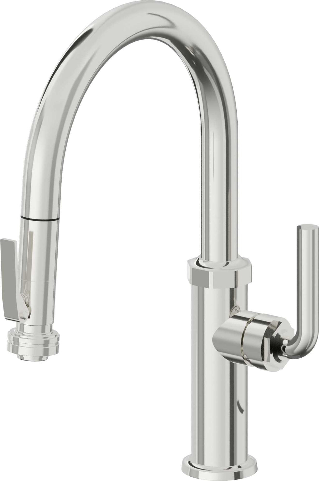 California Faucets Descanso Llave de Cocina con Rociador Extraíble hacia Abajo Industrial con Rociador de Compresión - Low Pico en Arco - Cromo Pulido