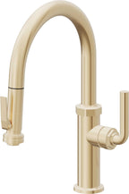 California Faucets Descanso Llave de Cocina con Rociador Extraíble hacia Abajo Industrial con Rociador de Compresión - Low Pico en Arco - Latón Satinado