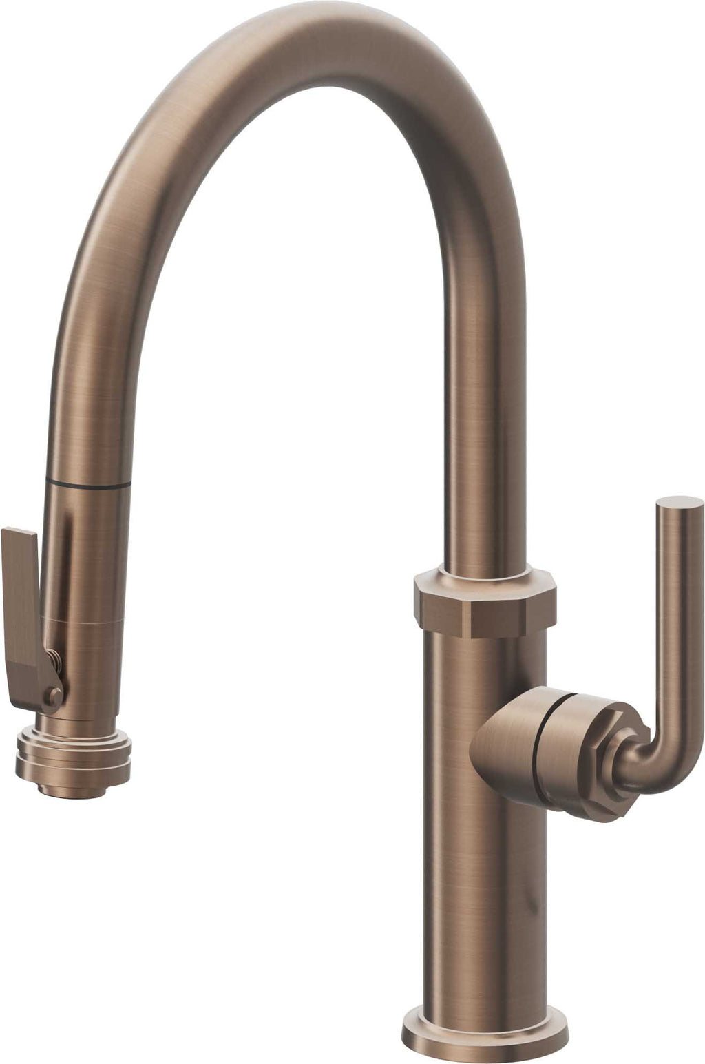 California Faucets Descanso Llave de Cocina con Rociador Extraíble hacia Abajo Industrial con Rociador de Compresión - Low Pico en Arco - Bronce Satinado