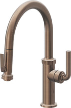 California Faucets Descanso Llave de Cocina con Rociador Extraíble hacia Abajo Industrial con Rociador de Compresión - Low Pico en Arco - Bronce Satinado