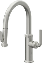 California Faucets Descanso Llave de Cocina con Rociador Extraíble hacia Abajo Industrial con Rociador de Compresión - Low Pico en Arco - Cromo Satinado