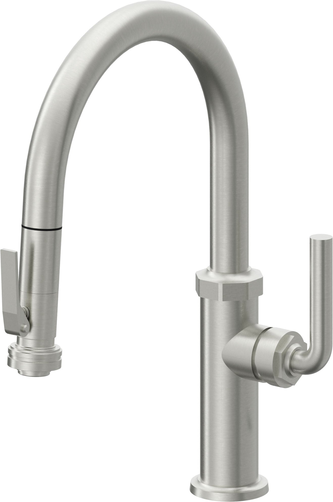 California Faucets Descanso Llave de Cocina con Rociador Extraíble hacia Abajo Industrial con Rociador de Compresión - Low Pico en Arco - Cromo Satinado