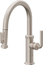 California Faucets Descanso Llave de Cocina con Rociador Extraíble hacia Abajo Industrial con Rociador de Compresión - Low Pico en Arco - Níquel Satinado