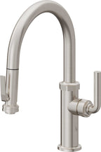 California Faucets Descanso Llave de Cocina con Rociador Extraíble hacia Abajo Industrial con Rociador de Compresión - Low Pico en Arco - Acero Inoxidable Ultra
