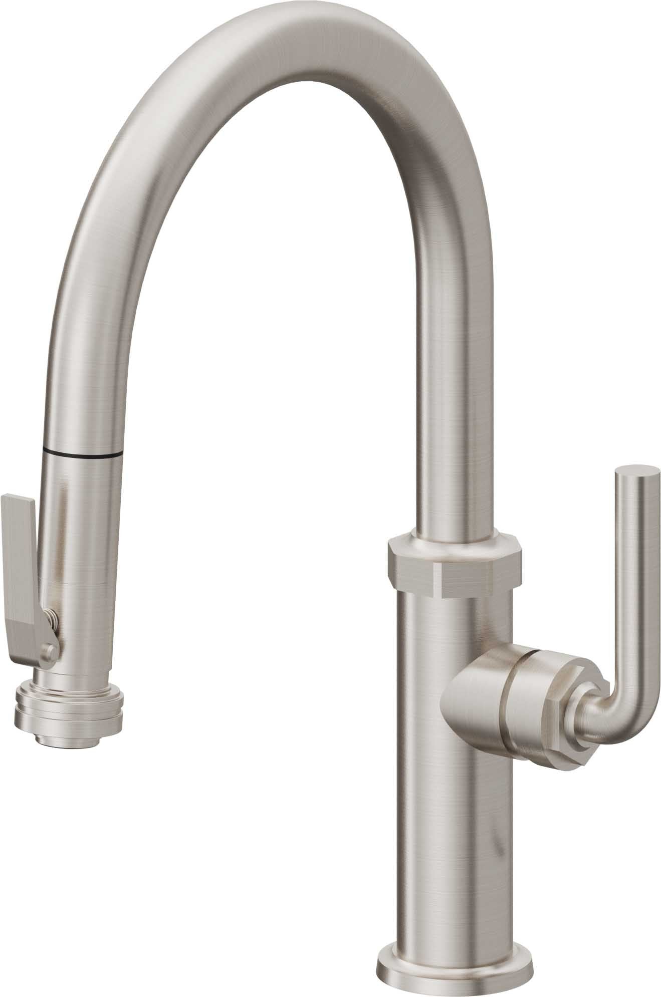 California Faucets Descanso Llave de Cocina con Rociador Extraíble hacia Abajo Industrial con Rociador de Compresión - Low Pico en Arco - Acero Inoxidable Ultra