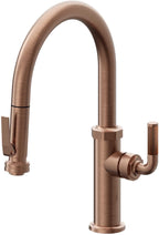 California Faucets Descanso Llave de Cocina con Rociador Extraíble hacia Abajo Industrial con Rociador de Compresión - Low Pico en Arco - Cobre Antiguo Mate