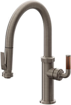 California Faucets Descanso Llave de Cocina con Rociador Extraíble hacia Abajo Industrial con Rociador de Compresión - Low Pico en Arco - Níquel Antiguo Mate