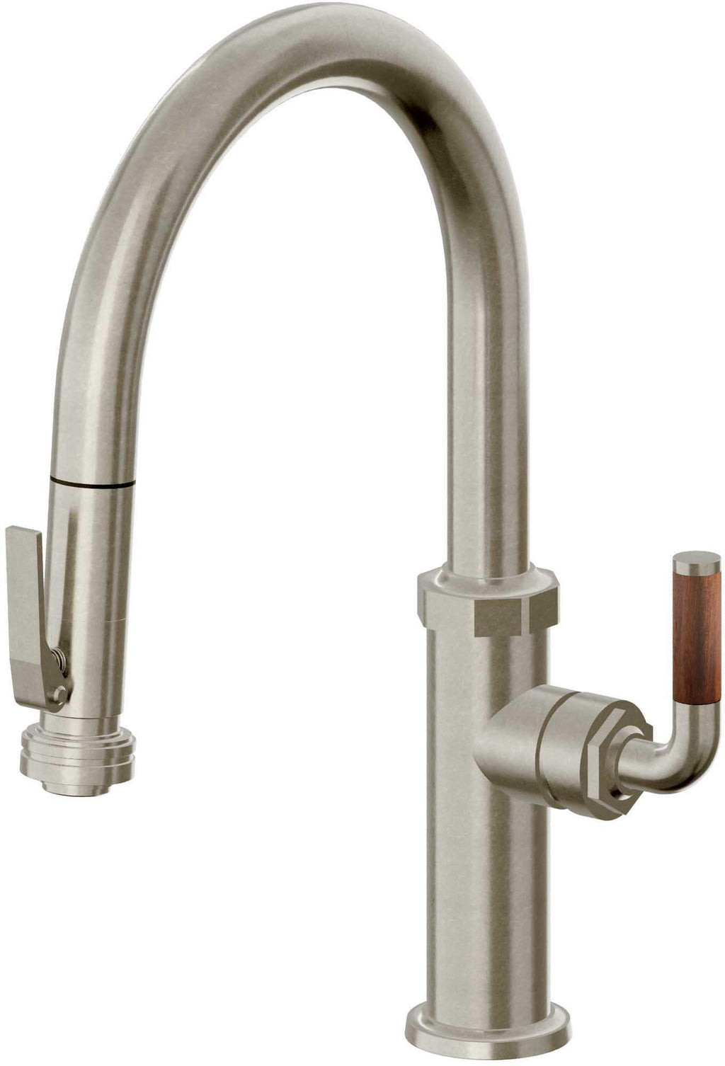 California Faucets Descanso Llave de Cocina con Rociador Extraíble hacia Abajo Industrial con Rociador de Compresión - Low Pico en Arco - Níquel Bruñido